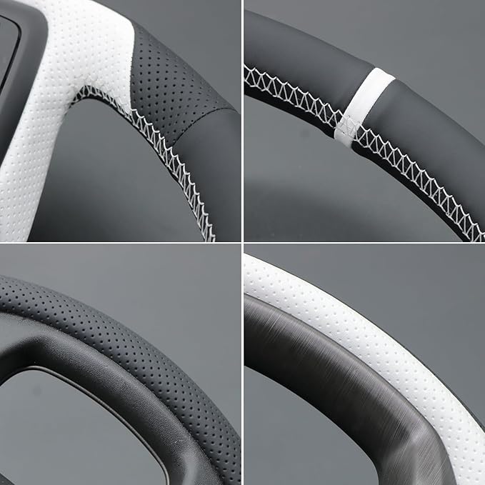 MEWANT DIY Stitched White Leather Steering Wheel Wrap Cover for GMC Sierra 1500 2019-2023 / Sierra 1500 Limited 2022 / Sierra 2500 2020-2024 / Sierra 3500 2020-2024 / Yukon (XL) 2021-2023 Accessories