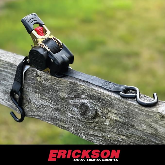 Erickson Pro Series 1in x 6ft Black Retractable Ratcheting Tie-Down Straps, 1500 lb Load Capacity, Pack of 2