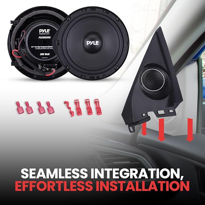 Pyle 6.5” Two Way Coaxial Speaker System for 2006 and Up Vehicles, 300 Watts, 4 Ohm, Butyl Rubber Surround, 1'' High-Temperature KSV Voice Coil, Black Sandblasting Paper Cone