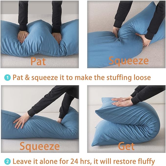 WhatsBedding Memory Foam Body Pillow with Breathable Zippered Cotton Cover, Full Body Pillow for Adults, Long Pillow for Sleeping, Firm Pillow Fluffy Supportive - Foggy Blue