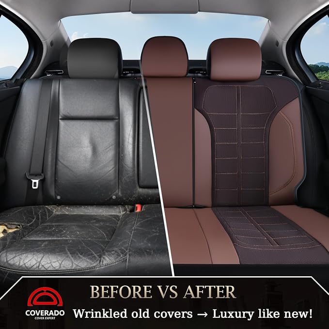 Coverado Air Mesh Seat Cover, Car Seat Cover Rear Seats, 3D Breathable Seat Protectors Sports Carbon Fiber Design Airbag Compatible Comfort Universal for Most Cars, Van,Trucks, SUV, Brown