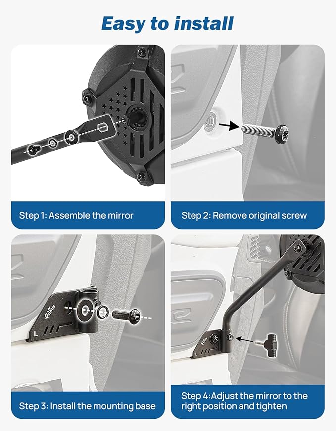 JOYTUTUS Doors Off Mirrors Compatible with 2018-2026 Wrangler JL & 2020-2026 Gladiator JT, Door Hinge Side 6 Inch Mirror, Broad vision No Vibrate & Wobble