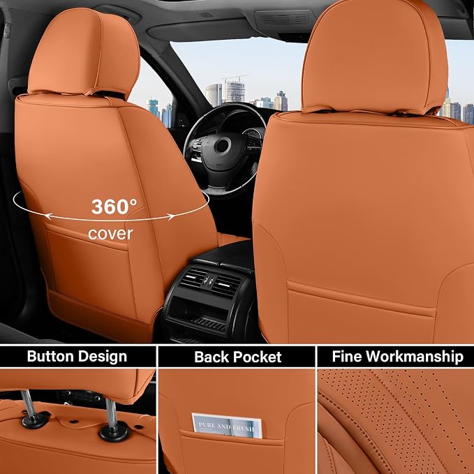 Coverado Brown Seat Covers Full Set, Luxury Leather Seat Covers for Cars, Automotive Seat Covers, Waterproof Car Seat Protector, Front and Back Car Seat Cushions Universal Fit for Most Cars