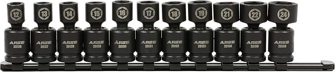 ARES 25125-11-Piece Metric Pinless Universal Swivel Impact Socket Set - 1/2-Inch Drive Swivel Impact Sockets Access Hard to Reach Fasteners – Pinless Design Allows for Smooth Full 360 Degree Action