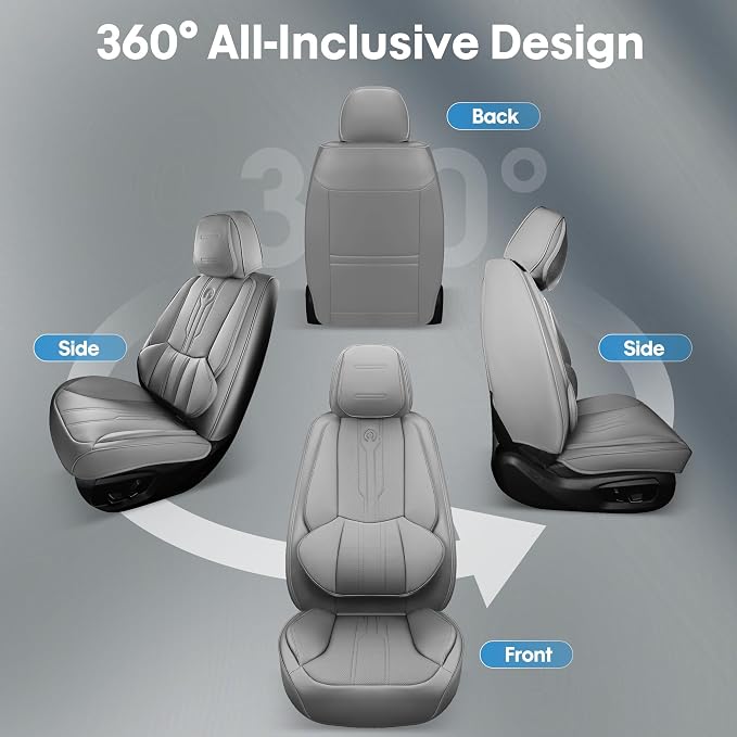 AOOG Seat Covers Custom Fit for Dodge Ram 1500/2500/3500 2002-2026 Faux Leather Seat Cover Set Compatible with Crew, Regular, Quad, Mega Cab, Waterproof Car Truck Cushions (Grey, Flat, Full Set)