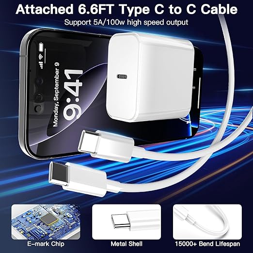 Type C Charger Fast Charging, 2Pack [6FT] Long USB C Cable with 45W Phone Super Fast Charger Block Compatible with Samsung Galaxy S26 Ultra/S26/S26+/S25/S24/S23/S22/S21+/iPhone 17/16/15