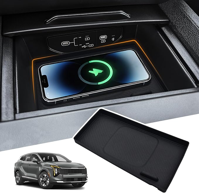 Wireless Charging Anti-Slip Mat for 2026 Kia Sportage Hybrid/Plug-in Hybrid Accessories Wireless Charging Pad Cordless Charger Mat Heat Insulating Silicone Material(Not for Fuel Versions)