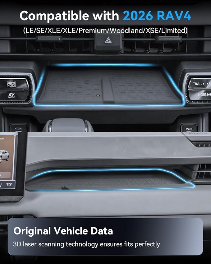(3PCS)2026 R AV4 Center Console Organizer For 2026 Toyota R AV4 Wireless Charging Pad & Shifter Front Mats & Passenger Dash Tray 2026 R AV4 Accessories Anti-Slip Silicone Liner Mat Set 6th Gen R AV4