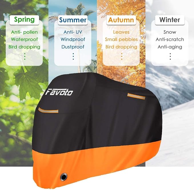 Favoto Motorcycle Cover 96.5 inch Length Outdoor Protection + Favoto Bike Chain Lock 5 Digit Combination Anti-Theft Bicycle Lock