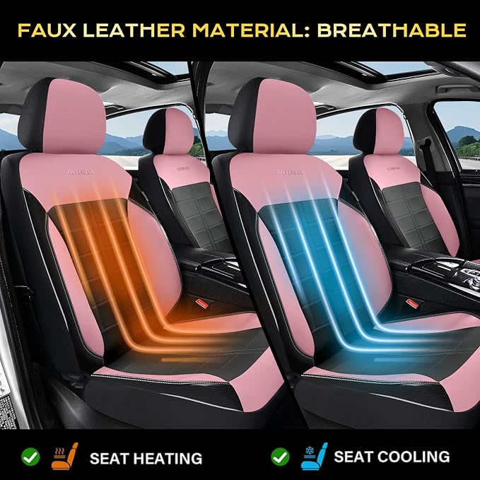 Coverado Car Seat Covers Front Seats Luxury Faux Leather Waterproof Seat Covers Car Seat Protector Automotive Seat Covers Cushion Universal Fit for Most Cars SUV Trucks, Pink&Black