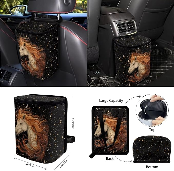 Horse Galaxy Pattern Car Seat Covers Full Set Steering Wheel Cover Seatbelt Cover Trash Can Air Vent Storage Bag Cup Coasters Keychain Auto Interior Sets of 15