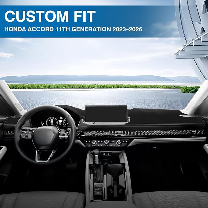 KUST Black Dash Cover for Honda Accord 2023-2026 Dash Carpet Polyester Dashboard Cover Non-Slip Dash Protector Interior Accessories for Accord Custom Fit Dash Mat Sunshade Windshield No Glare