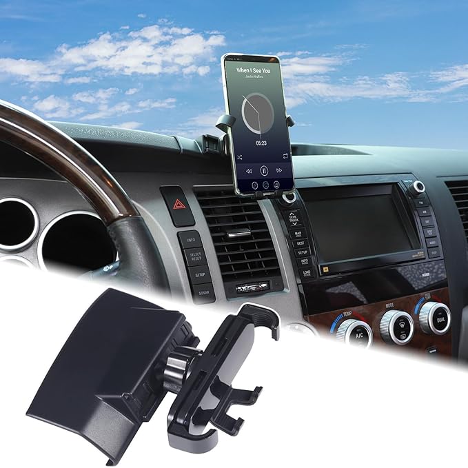 Car Phone Mount Compatible with Toyota Tundra/Sequoia 2007-2013 Center Console Air Outlet Vent Upper Panel Mobile Phone Holder Dashboard Hands-Free Universal Cell Phones Navigation Bracket Accessories