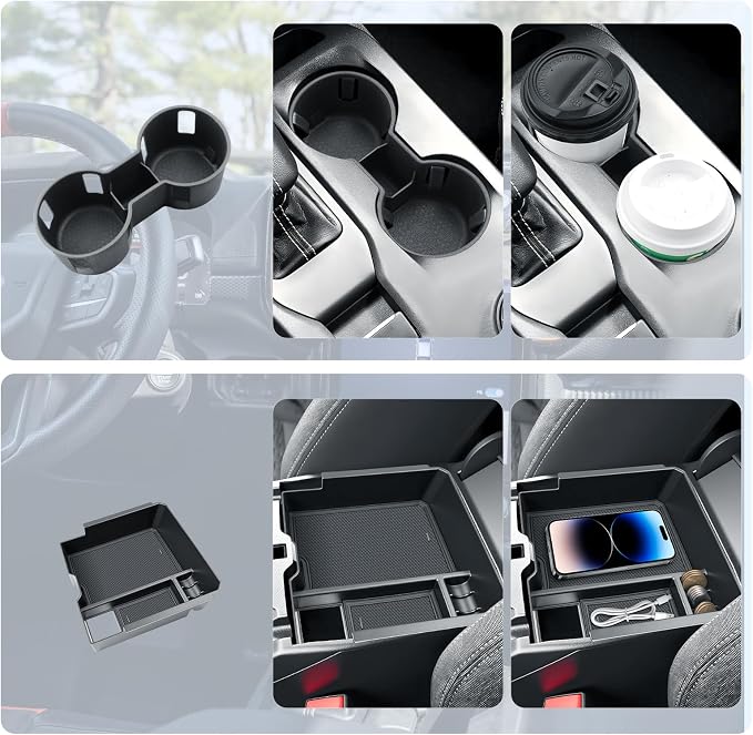 BIBIBO 2Pack 2024 2025 2026 Ranger Center Console Organizer for 2024 2025 2026 Ford Ranger (XL/XLT/LARIAT/Raptor) Console Organizer Tray 2025 2026 Ranger Armrest Insert Organizer