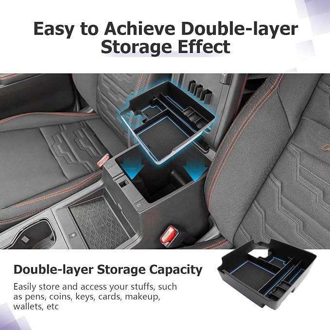 LUWU 2025 2026 Frontier Center Console Organizer for 2022 2023 2024 2025 2026 Nissan Frontier Accessories Armrest Console Storage Box Insert Tray ABS Material Blue-trim