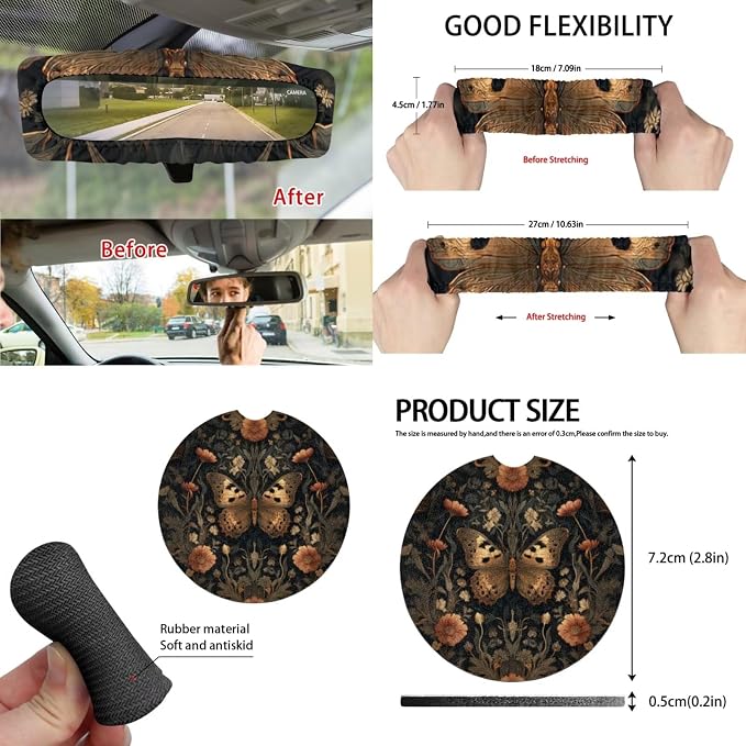 Goth Butterfly 15 PCS Car Seat Cover Set with Auto Steering Wheel Cover Seat Belt Strap Protector Cup Holder Trash Bag Rear View Mirror Protector Keychain