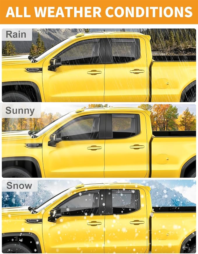 in-Channel Window Rain Guards Fit for Chevy Silverado GMC Sierra 1500 2019-2026 Double Cab Rain Guards Extra Durable Side Window Deflectors Truck Vent Visors Vent Shades Car Accessories