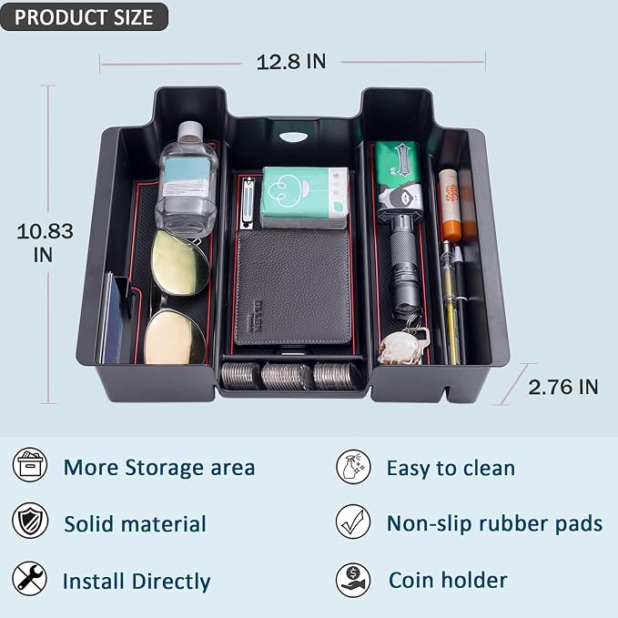 TOPINSTALL Red Center Console Organizer Compatible with 2019-2022 Silverado/Sierra 1500 and 2020-2023 Silverado/Sierra 2500HD 3500HD, Armrest Full-Size Tray (Full Console w/Bucket Seats ONLY)
