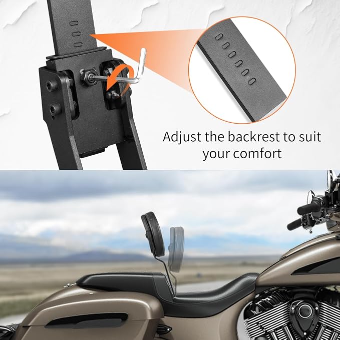 AUFER Front Driver Rider Plug-In Backrest Sissy Bar With Back Rest Pad Mounting Kit Compatible With For Chief Chieftain Classic Roadmaster Springfield 2014-2025 (Detachable,Adjustable)
