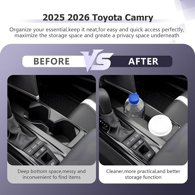 LUWU 2025 2026 Camry Center Console Cup Holder Compatible with 2025 2026 Toyota Camry (XSE/XLE/SE/LE) Interior Accessories Center Console TPE Material Cup Holder Insert