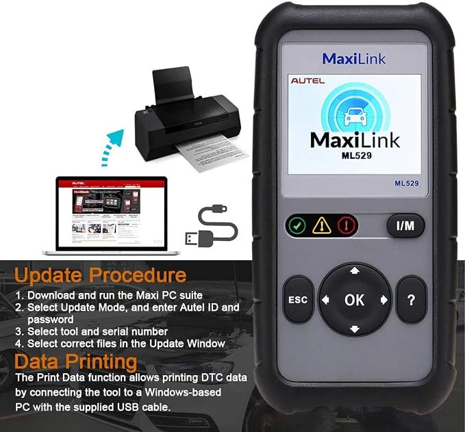 Autel OBD2 Scanner Maxilink ML529, 2026 Code Reader Full OBD2 Functions for Turning Off Engine Light O2 Sensor Test AutoVin DTC Lookup Free Online Update