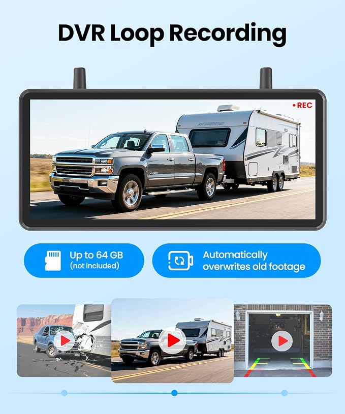 AUTO-VOX Solar Wireless Backup Camera: 3-Minute Easy Install, 7.2" HD Split-Screen, Dual Antenna Signal Upgrade, 1080P Color Night Vision, DVR Recording Back Up Camera for Car, Truck, Camper, Trailer