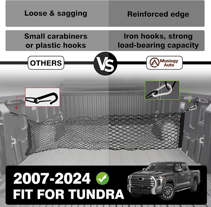 Muslogy Lower Center Console Organizer & Truck Bed Cargo Net Compatible with Toyota Tundra 2022-2024 Accessories SR SR5 Limited TRD PRO