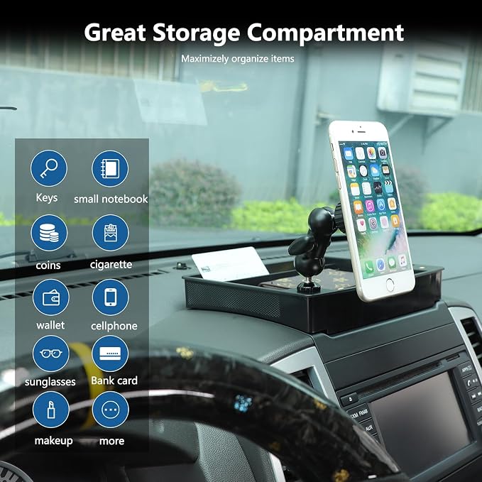 Car Dashboard Storage Tray Compatible with Nissan Frontier 2009-2017 ABS Dashboard Non-Slip Storage Organizer Tray with Phone Holder Mount Interior Accessories (Style E)