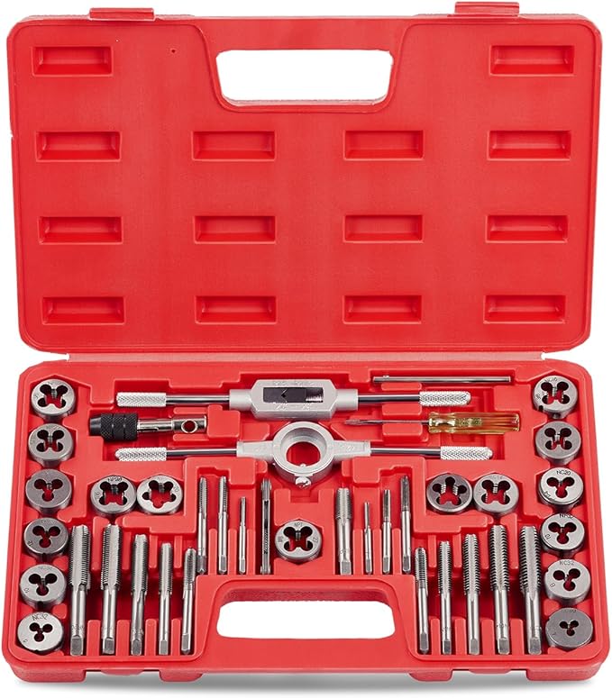 Orion Motor Tech SAE Tap and Die Set Standard | #4, 6, 8, 10, 12, 1/4, 5/16, 3/8, 7/16, 1/2" Tap Set and Die Set | Thread Repair Kits for Threading and Rethreading Internal and External Threads