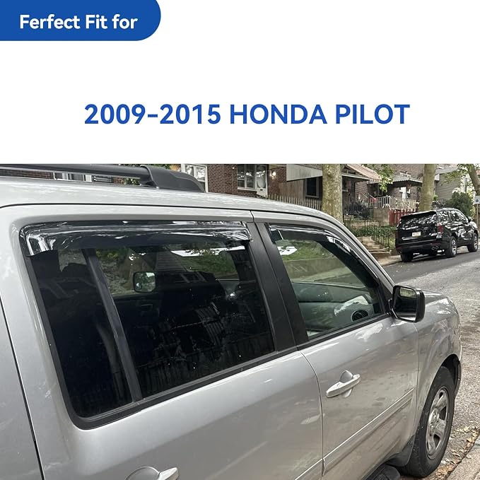 Window Visors Rain Guards Shield for 2009 2010 2011 2012 2013 2014 2015 Honda Pilot, Out-Channel Window Vent Wind Deflectors Visors Shades for 09-15 Pilot