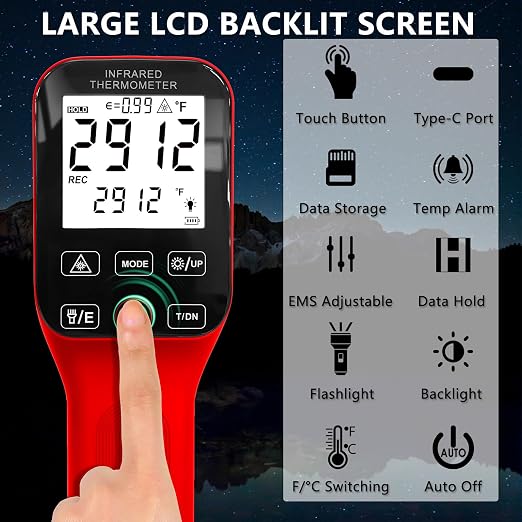 Pyrometer, 30:1 Industrial Infrared Thermometer Gun Rechargeable, -58℉~2912℉ High Temp Waterproof Digital IR Laser Temperature Gauge (NOT for Human)