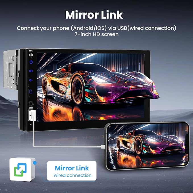 [Upgrade] Single Din Car Stereo with Bluetooth,7 Inch Touch Screen 1 Din Car Radio with FM Radio EQ Mirror Link SWC USB/TF/Aux-in Ports+Backup Camera