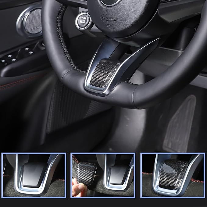 Carbon Fiber Central Steering Wheel Trim Strip Compatible with Alfa Romeo Giulia Stelvio Tonale 2020 2021 Steering Wheel Bottom Decoration Panel Cover Auto Accessories (Black)