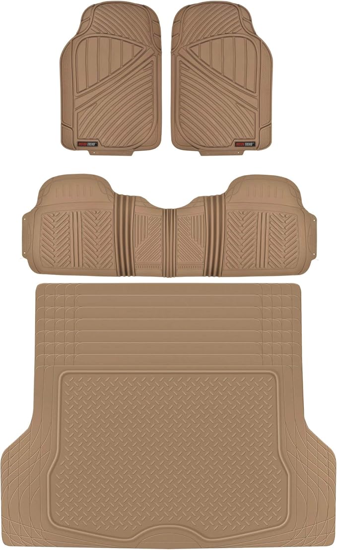 Motor Trend FlexTough™ Baseline Rubber Car Floor Mats with Trunk Mat Cargo Liner, Front & Rear Combo Set fits Most Car SUV Van Coupe Sedan, Heavy Duty All Weather Trim to Fit