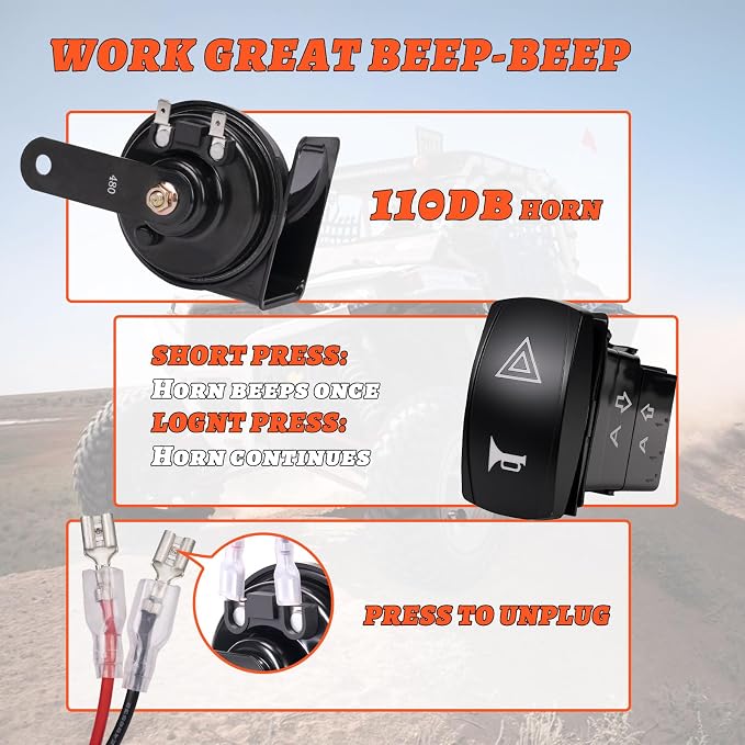 UTV Triangle Turn Signal Kit with Rocker Switch, 110dB Horn | ATV Turn Signal Kit Pre-Wired, Plug and Play, Universal Street Legal Kit, Compatible with Polaris, Can-Am, Kawasaki, CFMOTO