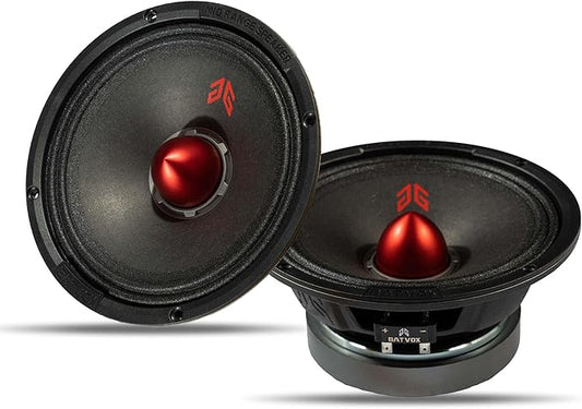 MX65E2 Loudspeaker 6.5 Inch Midrange 480 Watts 4 Ohms Red Bullet, Premium Quality Audio Door Speakers for Car or Truck Stereo Sound System, Black (2 Speakers)