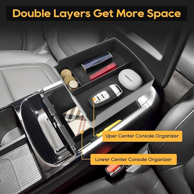 LFOTPP for Hyundai Tucson Electronic Shift Models Center Console Organizer - 2025 2026 Hyundai Tucson Middle Armrest Storage Tray,Non-Slip 3PCS Interior Accessories - ONLY Fit with Electronic Shift