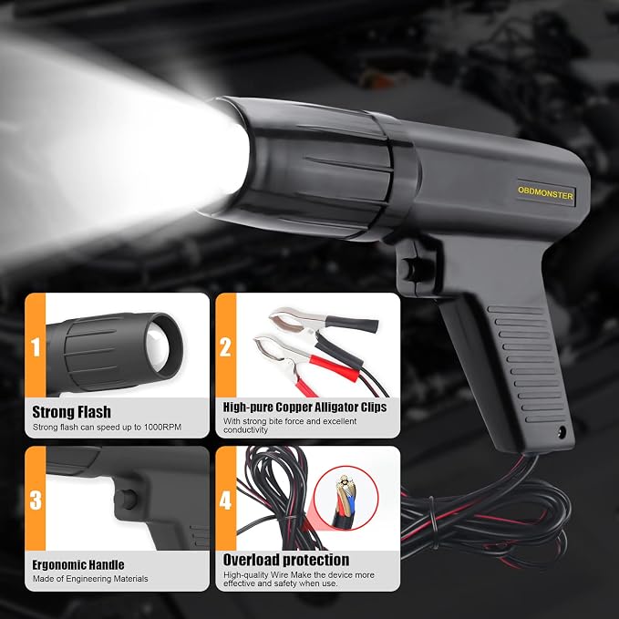Automotive Timing Light 12V, Inductive Ignition Timing Light Gun for 2&4 Stroke Petrol Engine for Old Classical Car Motorcycle