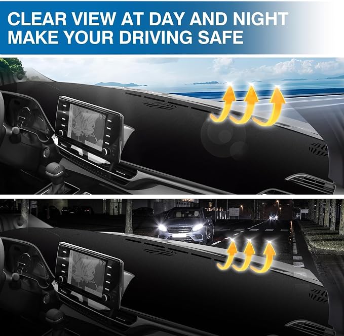 KUST Black Dash Cover for Toyota Sienna 2021-2024 2025 2026 (with HUD) (Not fit for 2026 Sienna Without HUD) Non-Slip Dashboard Cover Polyester Accessories for Sienna Custom Fit Dash Mat No Glare