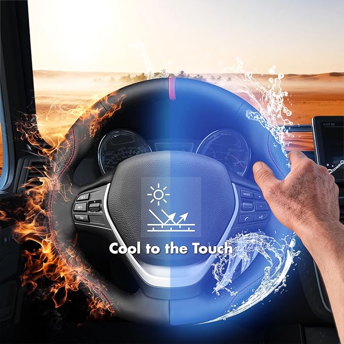 MEWANT Hand Stitch Steering Wheel Cover for BMW 2 Series F22 F23 2014-2020 3 Series F30 F34 2012-2018 4 Series F32 F33 F36 2014-2020 DIY Black GenuineLeather Interior Accessories