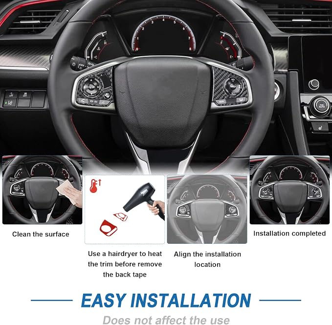 Real Carbon Fiber Interior Trim Compatible with 2016-2021 10th Gen Honda Civic, Interior Decor Sticker Accessories