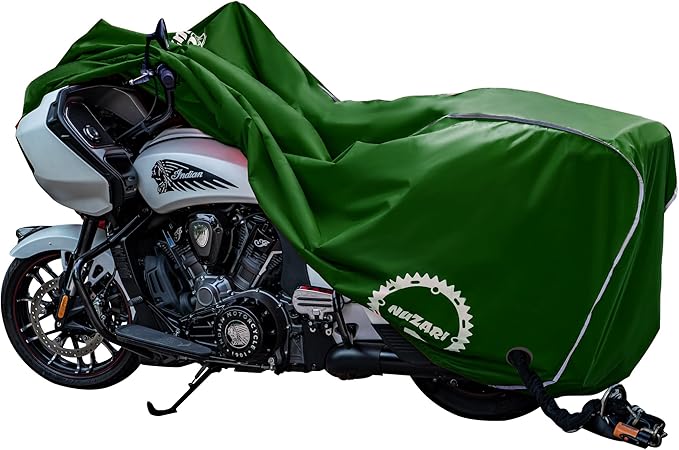 Nuzari Premium Motorcycle Cover - Motorcycle Covers Waterproof Outdoor Storage - Dirt Bike Cover (Hunter Green, X-Large)