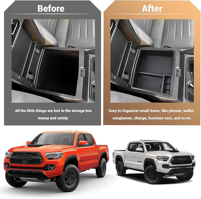 YEE PIN for 2024 2025 Toyota Tacoma Center Console Organizer for2025 Toyota Tacoma Accessories SR/SR5/TRD PreRunner/TRD Sport/TRD Off-Road/Limited/Trailhunter/TRD Pro Middle Console Insert Tray Black