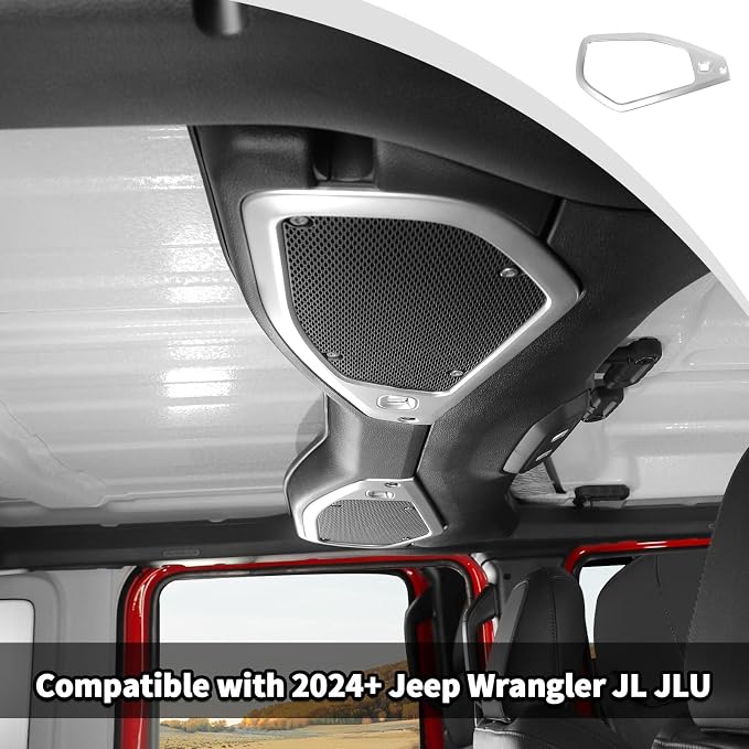 JWWY for Jeep JL Speaker Audio Trim Top & A Pillar Cover Trim for 2024 Jeep Wrangler JL JLU & Gladiator JT Accessories ABS 4PCS Silver