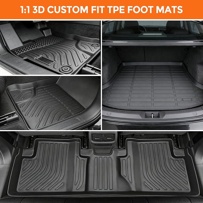 Floor Mats for Honda Civic & Civic Si 2012-2015 (Only for Sedan, Not for Coupe), Custom Fit Heavy Duty TPE All Weather Protection, Waterproof Non-Slip Black (Two-Row Floor Mats & Cargo Liner)