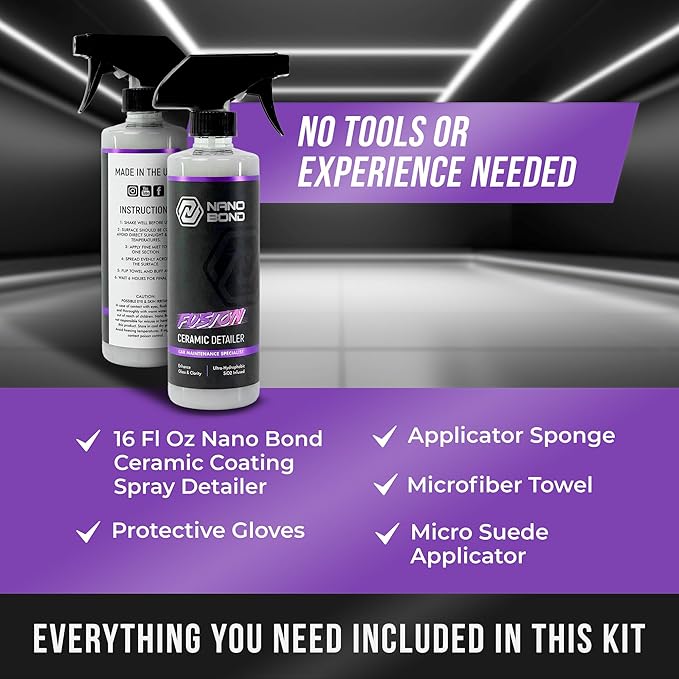 Nano Bond Hydrophobic Spray Ceramic Detailer - SiO2 Coating for Cars, RVs, Boats, Motorcycles, & ATVs, Headlight Restoration Kit Included, Professional Grade Sealant, Made In USA, 16 Fl Oz