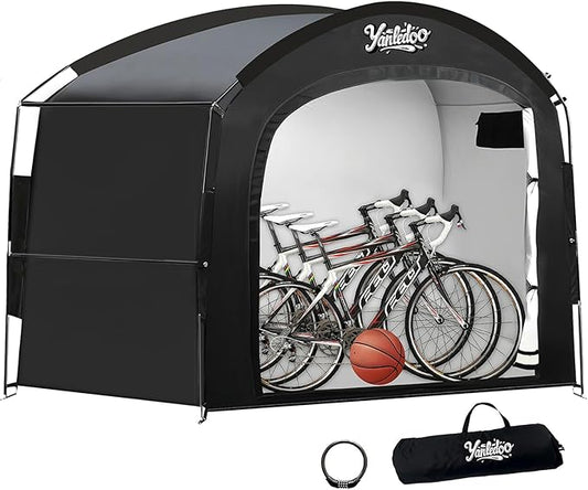 XXL Bike Storage Tent, Waterproof Portable Bicycle Shelter with 30% More Top Storage Space for 3-5 Bikes, Easy Setup Outdoor Bicycle Tent, Clips for Camping, Sports Equipment, Outdoor Storage, Black