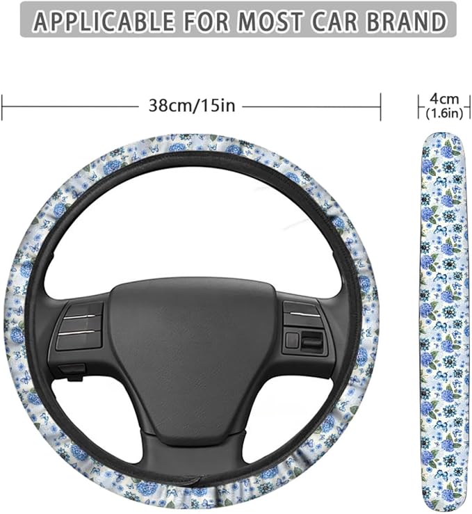 Hydrangea Boho Mandala Butterfly Pattern Car Seat Covers Full Set, 13 Pieces Car Accessories with 1 Steering Wheel Cover, 4 Seat Belt Covers and 4 Waterproof Coasters Universal Fit for SUV