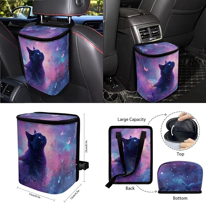 Star Cat Print Car Interior Cover Full Set of 15 for Women High Back Bucket Seat Covers for Car Front and Rear Seats with Accessories for Truck Sedan SUV, Easy to Install