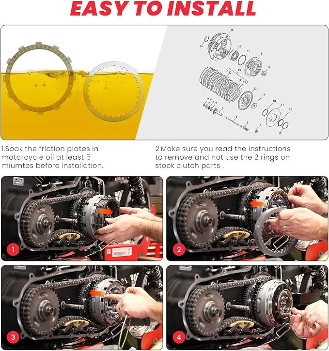 Clutch Kit Disc Friction Steel Plates compatible with Harley Davidson Twin Cam Touring Dyna Softail Models 1997-2017, Replace of P/N 37980-10 307-30-10013
